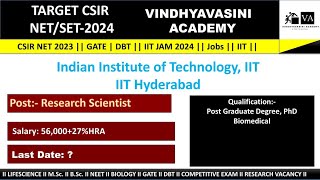 Requirement of Research Scientist in Indian Institute of Technology IIT Hyderabad iit hyderabad [upl. by Enahc]