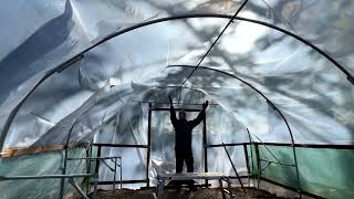 Installing the Poly Tunnel cover roof in the community garden at Wentworth Woodhouse [upl. by Emil855]