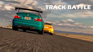 TRACK BATTLE  Mushrooms BMW E46 M3 vs Schirmer E92 M3  Assetto Corsa Cinematic 4K  Willow Springs [upl. by Ynohtnaeoj]