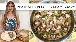 MEATBALLS IN SOUR CREAM GRAVY  BEST MEATBALL RECIPE [upl. by Pallaten]