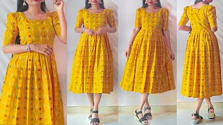 Casual wear cotton kurti dress cutting amp stitching just 10 minutes  Ikat dress stitching  kannada [upl. by Aicirtap]