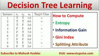 How to find Entropy Information Gain  Gini Index Splitting Attribute Decision Tree by Mahesh Huddar [upl. by Leirda]