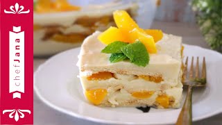 THE EASIEST AND TASTIEST DESSERT EVER PEACH TIRAMISU VEGAN WAY [upl. by Gwenn]