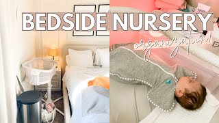 BEDSIDE NURSERY TOUR amp ORGANIZATION  newborn must haves  small nursery organization ideas [upl. by Pohsib52]