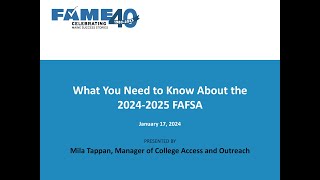 Filing the 20242025 FAFSA  Wednesday Webinar  January 2024 [upl. by Freddy459]