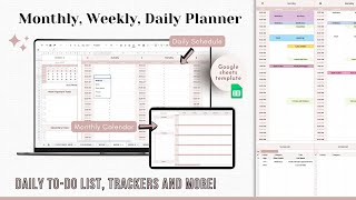 WEEKLY PLANNER Google Sheets Template  Monthly Calendar  Daily Schedule Spreadsheet [upl. by Deana211]