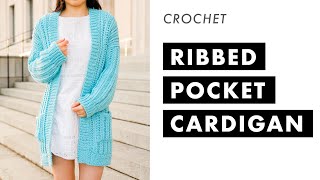 Simple Long Ribbed Cardigan with Pockets Chunky Fall Sweater DIY Tutorial  Free Pattern [upl. by Dora507]