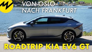 1400 km Roadtrip mit dem EAuto  Im Kia EV6 GT von Oslo nach Frankfurt  Motorvision [upl. by Ardnuaet]