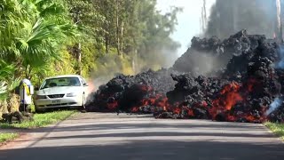 Dramatic timelapse footage shows lava engulfing car in Hawaii [upl. by Idet]