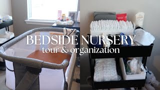 BEDSIDE NURSERY TOUR amp ORGANIZATION  realistic baby amp mom must haves [upl. by Suiradel]