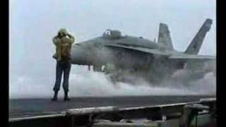 F 18A in action a bordo della portaerei Uss America CV 66 [upl. by Notsirk701]