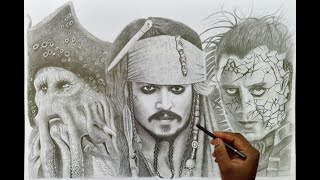 Drawing Captain Jack Sparrow  Davy Jones  Salazar  Bala Art [upl. by Dolf148]