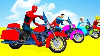 Learn Color for Kids Motorcycles w Animation Superheroes Cartoon for Children [upl. by Oigile]