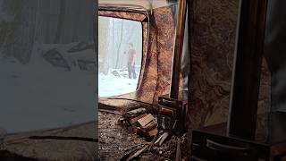 Collecting firewood and making breakfast in the hot tent during a snow storm [upl. by Sel]