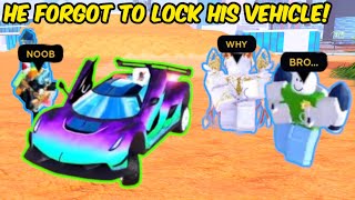 TRYHARD COP FORGOT to LOCK his VEHICLE  Roblox Jailbreak [upl. by Yerroc]