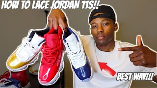 HOW TO LACE JORDAN 11s 3 WAYS w ON FEET  FEATURING MIDNIGHT NAVY [upl. by Emiatej104]