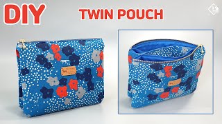 DIY EASY TWIN POUCH  double zipper pouch sewing tutorial Tendersmile Handmade [upl. by Sikleb413]