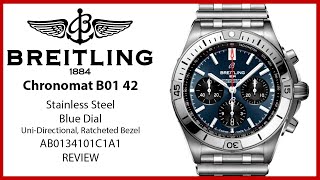 ▶ Breitling Chronomat B01 42 Stainless Steel Blue Dial AB0134101C1A1  REVIEW [upl. by Kcireddor]