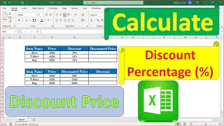 Calculate Discount Percentage and Discount Price in MS Excel [upl. by Cadel]