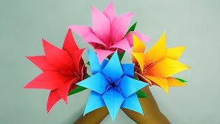 3D Origami Paper Flowers No Glue  Flower Making  DIY Craft [upl. by Nref]