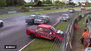 Ssangyong Actyon Utes 2016 Race 1 Pukekohe Park Raceway Pile Up [upl. by Amrita]