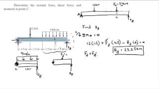 Determine the normal force shear force and moment at point C [upl. by Reffinej639]