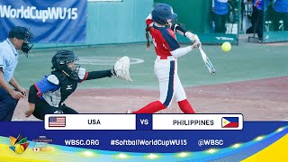 Highlights  Game 13  USA vs Philippines  2023 U15 Womens Softball World Cup [upl. by Fattal]