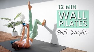 12 Min WALL PILATES Workout With Weights [upl. by Dilly]