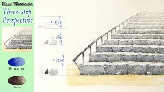 Easy ThreeStep Perspective  stairs  Basic watercolor techniques Fabriano roughNAMIL ART [upl. by Prosser]