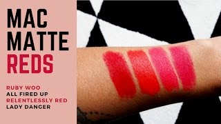 MAC Lady Danger amp andere Mac Red Lipstick Swatches [upl. by Aicinad]