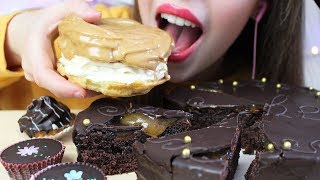 ASMR Giant PROFITEROLE  Sacher CHOCOLATE CAKE Eating Sounds No Talking [upl. by Finnegan]