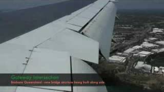 VHZXE Qantas Boeing 767 landing BNE Brisbane Qld Wing view inside with speed brakes [upl. by Hannahsohs463]