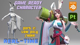 Blender game ready Character Stylized  Substance painter  PART 2 Retopo UV  baking  REALTIME [upl. by Cristy]