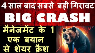 4 साल बाद सबसे बड़ी गिरावट😮  BIG CRASH 😭🔴 मैनेजमेंट के 1 बयान से शेयर क्रैश 🔴 SMKC 🔴 Hindlaco Share [upl. by Nilad604]