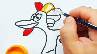 How to draw and color a mocking rooster  drawing and coloring for children 😍 [upl. by Odlamur220]