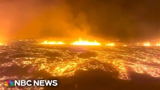 Massive volcanic eruption in Iceland threatening communities as lava spews [upl. by Rafaela]