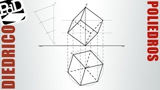 Hexaedro con una diagonal vertical Poliedros  Sistema Diédrico [upl. by Ikcaj889]