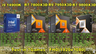 i9 14900K vs 7800X3D vs 7950X3D vs 9800X3D  RTX 4080  Test in 7 Games  FHD1920x1080 [upl. by Eelrak]