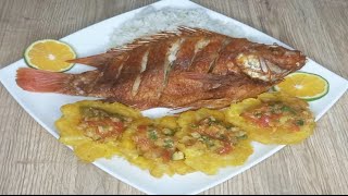 Como Preparar tilapia o Mojarra Frita  Patacón Con hogao Casero [upl. by Ahon]