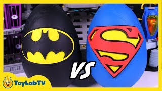 Giant Batman amp Superman Surprise Egg Opening with Fun Toys amp PlayDoh [upl. by Yeltnerb568]