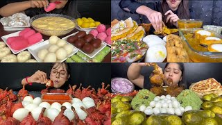 Indian Asmr eating rasmlai Rasgulla panipuri medu badan masala  Indian street food Asmr Mukbangers [upl. by Aneba515]