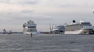 AIDAmar Marina Monarch Nautica VIKING STAR  5 cruise ships in Warnemünde Rostock  4KVideo [upl. by Anelahs535]