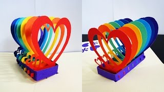 Pop up card rainbow hearts  learn how to make a popup heart greeting card  EzyCraft [upl. by Alihs]