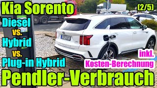 Pendler  Verbrauch Kia Sorento Diesel vs Hybrid vs Plugin Hybrid Test Bericht Verbrauch Kosten [upl. by Coad684]