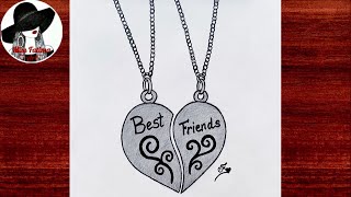 Easy BFF drawing  Best Friends drawing step by step [upl. by Dianna520]