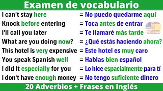 📝Examen de vocabulario Inglés   20 Adverbios  Frases   Aprender Inglés rápido y fácil [upl. by Latsyrhc]