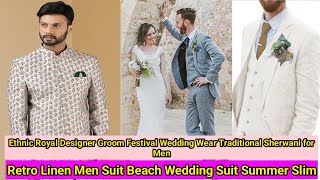 Ethnic Royal Designer Groom Festival Wedding Wear Traditional Sherwani for Men Retro Linen Men Suit [upl. by Snider391]