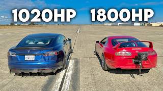 1800hp Toyota Supra vs Tesla Model S Plaid DRAG RACE [upl. by Bega819]