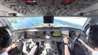 Cockpit view of LNWEB Wideroe Embraer E190E2 taking off from Kjevik airport [upl. by Diraf]