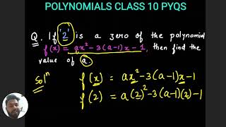 Polynomials class 10 PYQs If 2 is a zero of the polynomials ax23a1x1 then find the value of a [upl. by Nell458]